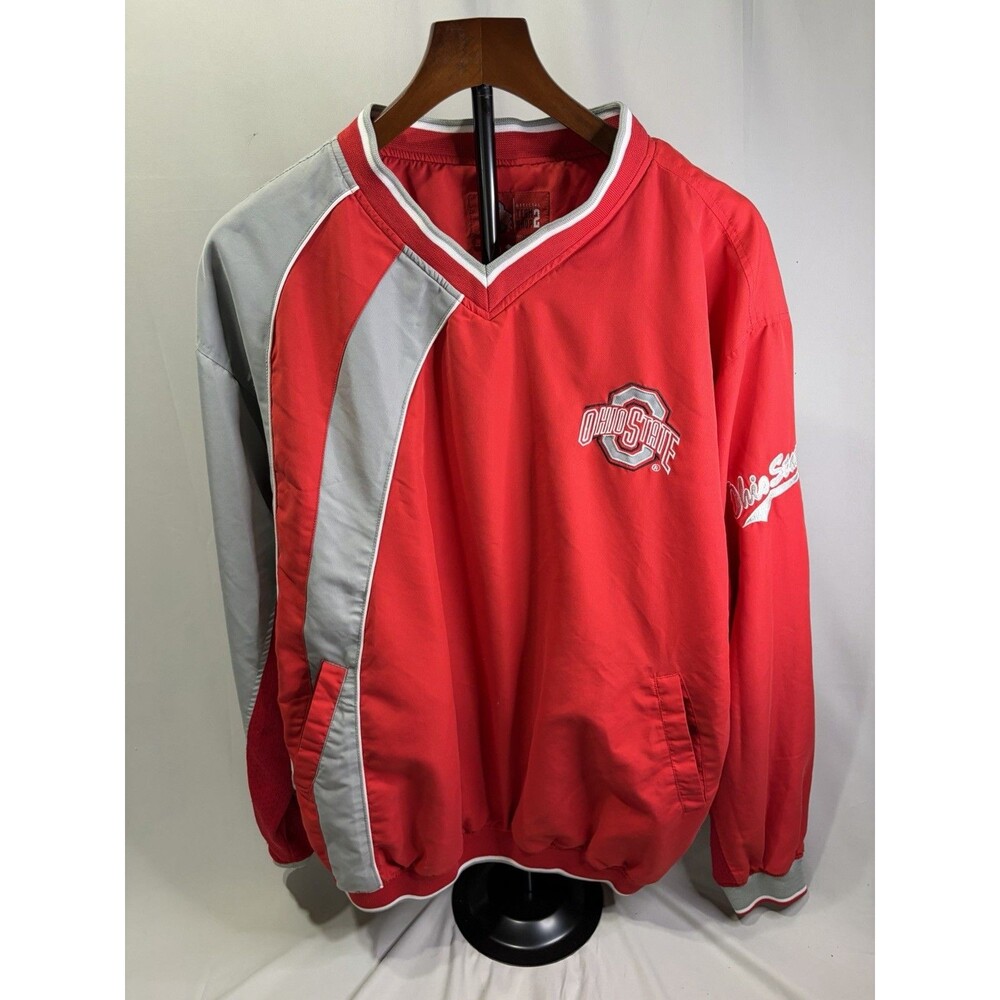 Ohio State Buckeyes Official OSU Pullover Windbreaker Jacket Large Gray Red